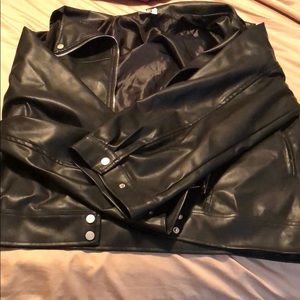 Over size leather coat